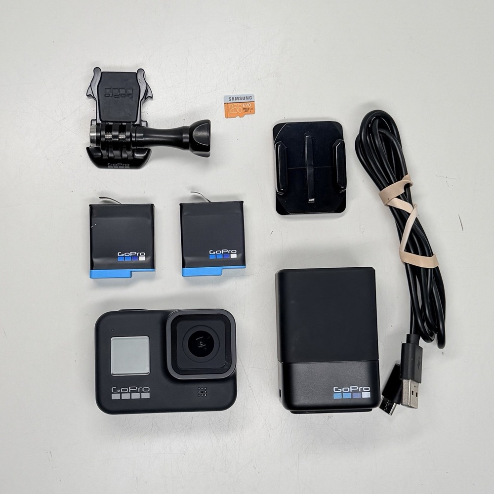 GoPro HERO8 Black 4K Action Camera - Batteries Charger 256GB SD Card Cable Mount